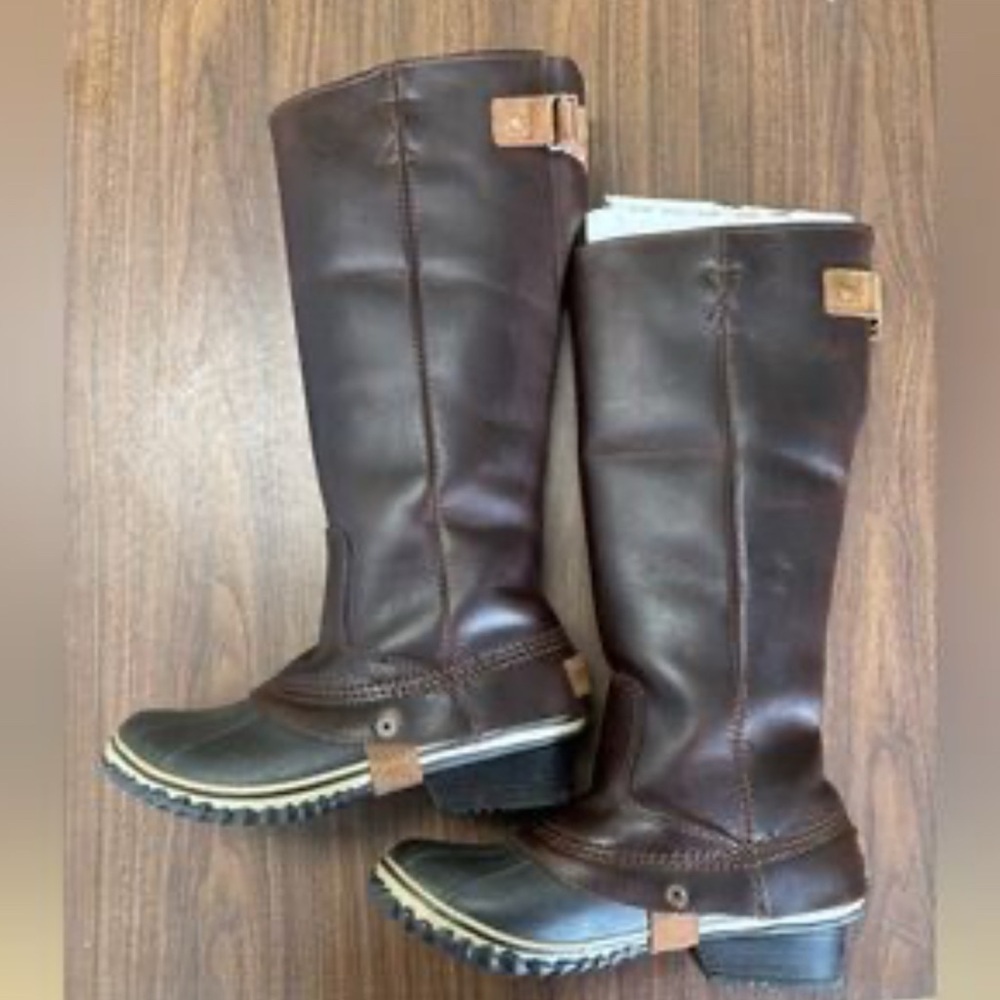 SOREL Women's RARE SLIMPACK Tall Riding Boots Leather Brown Waterproof size 8.5